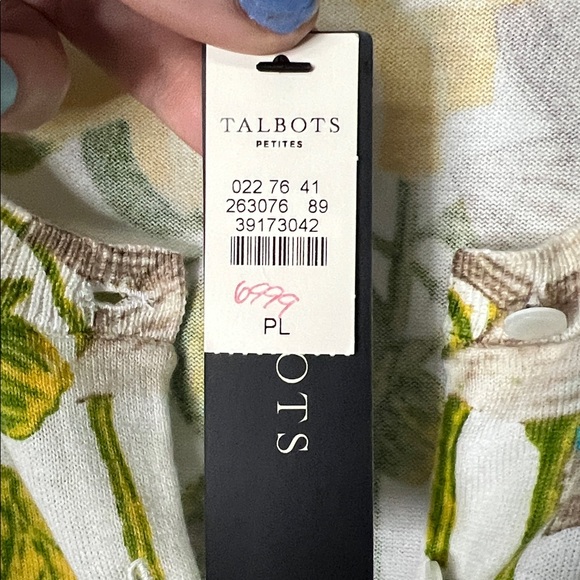 Talbots NWT Blue, Purple, Yellow, Green & Cream Floral 3/4 Sleeve Cardigan - LP - Picture 9 of 10
